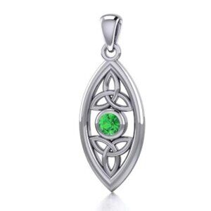 NWOT Sterling Silver Celtic Triquetra Knot Pendant with Emerald Glass